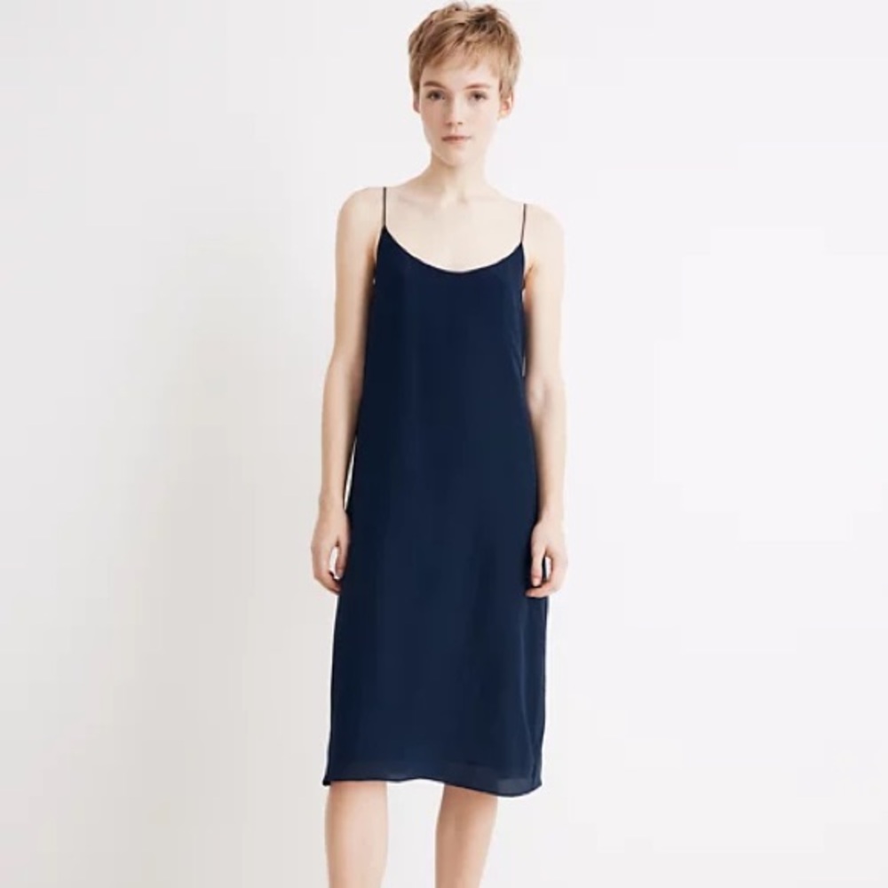 Madewell silk tie-back slip dress navy - Picture 2 of 8